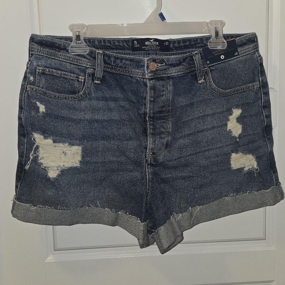 Hollister Women's Ultra Highrise Blue Denim Shorts
